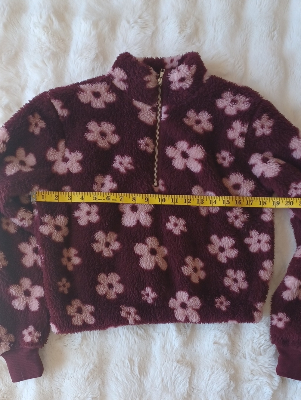 Women’s Burgundy Floral Sherpa Half-Zip Jacket - Picture 4 of 11